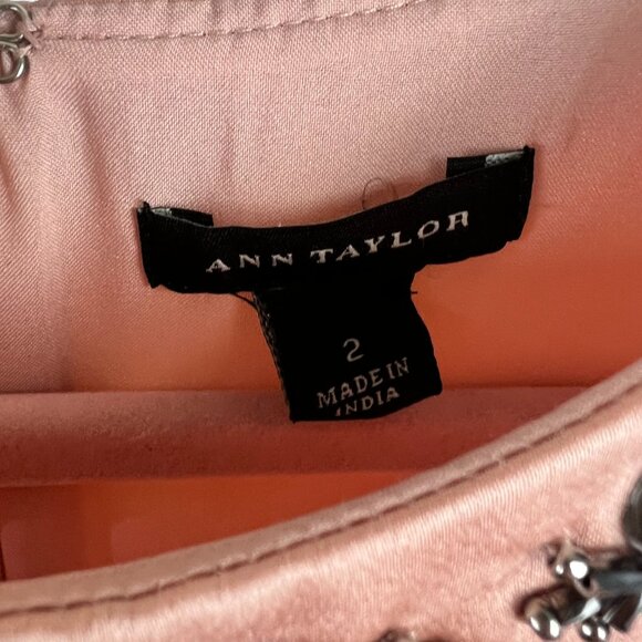 Ann Taylor Bejeweled Blush Pink Satin Shift Dress Wedding Guest Royalty Size 2 - Picture 5 of 16